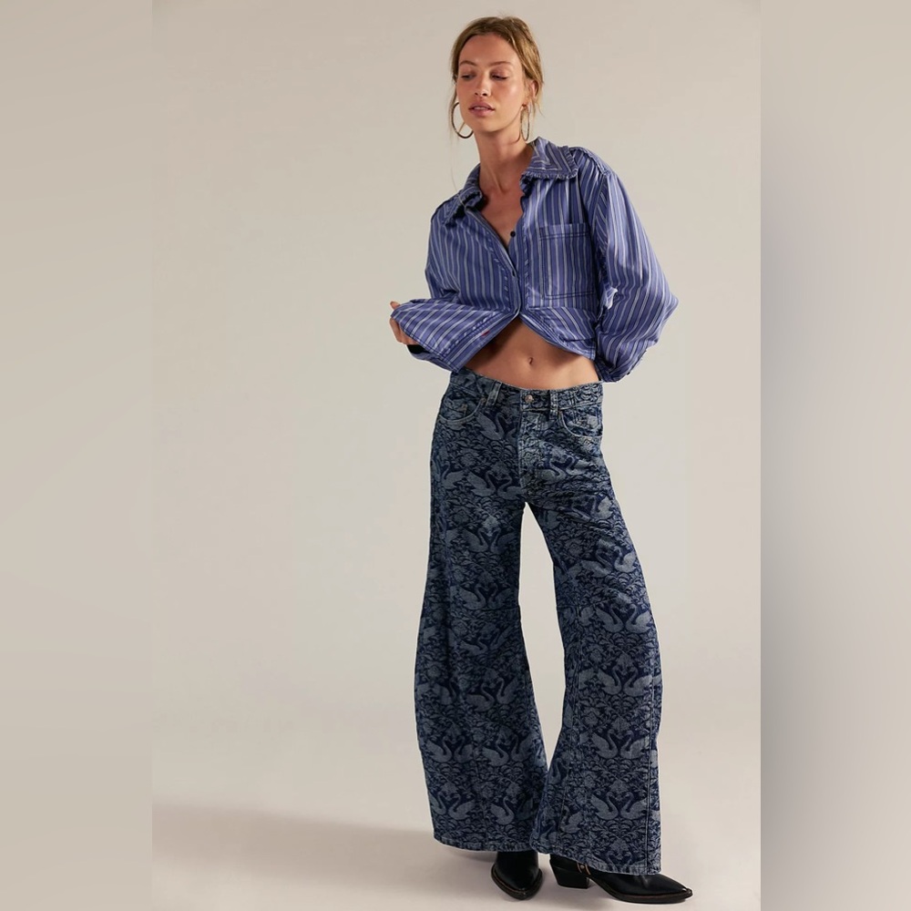 We The Free Eden Swan Jacquard High Slouchy Flare Jeans